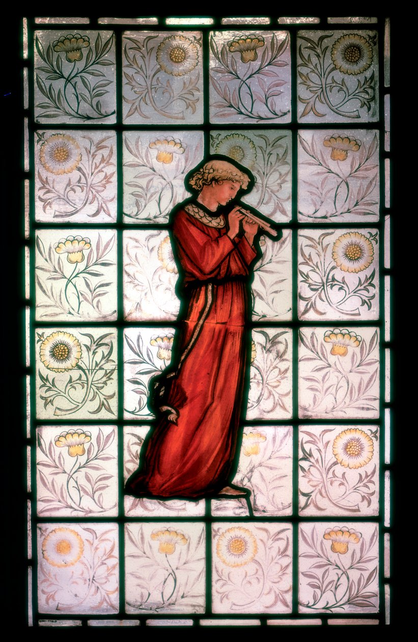 Farget glass, Minstrel. 1882-1884 av William Morris