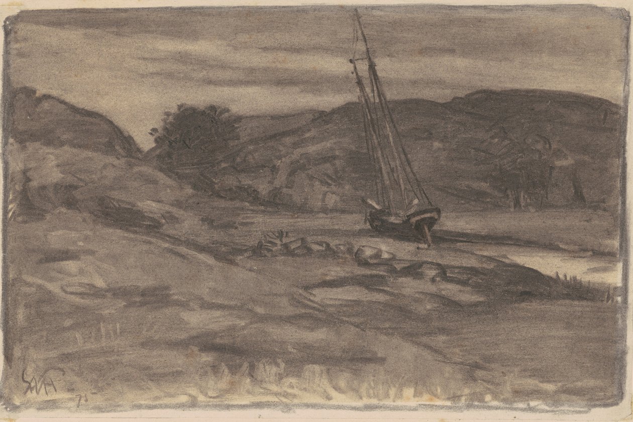 Strandet, 1875 (kull på vevd papir) av William Morris