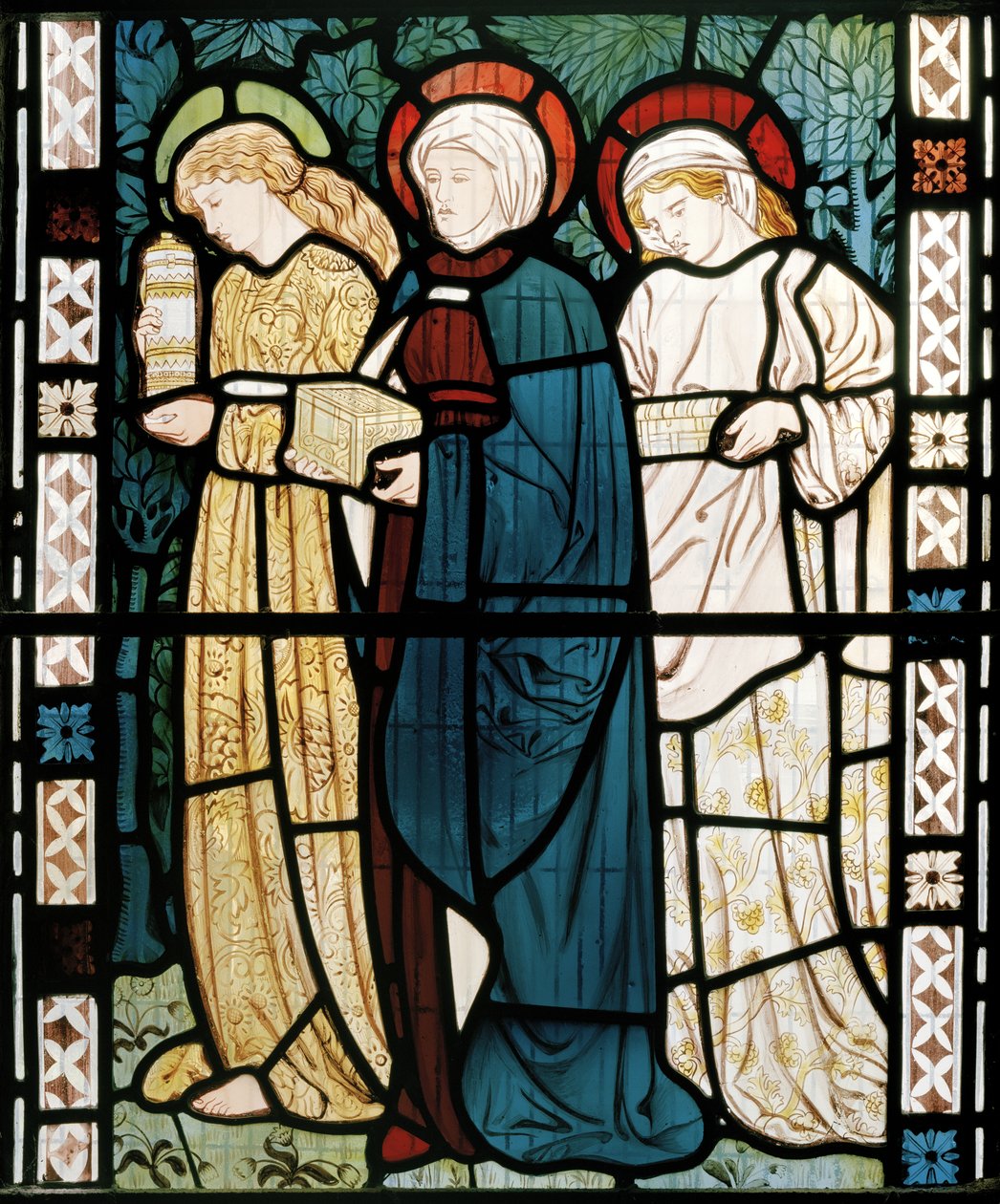 Three Marys at the Sepulchre, 1862 (farget glass) av William Morris