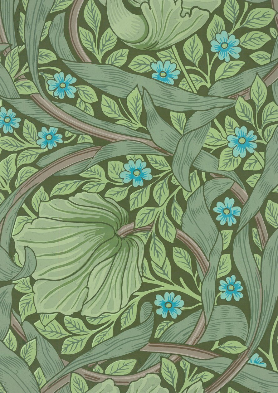 William Morris tapetprøve med Forget-Me-Nots, ca. 1870 (treblokktrykk i farger) av William Morris