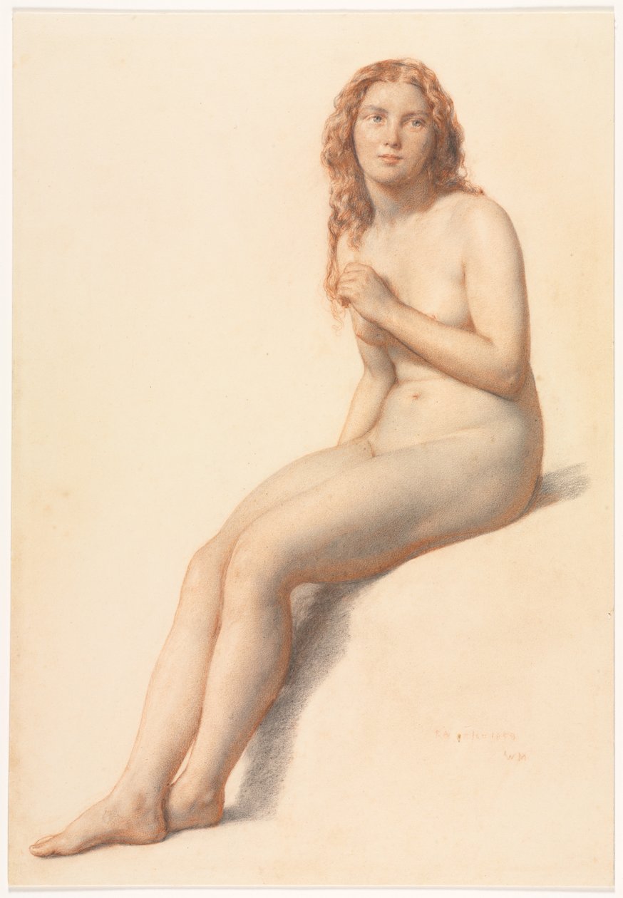 Naken kvinne, sittende, tre fjerdedels sett forfra av William Mulready