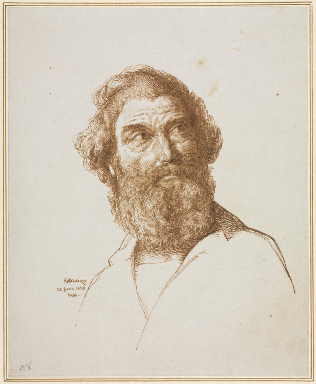 Leder for en skjeggete mann som stirrer til venstre, 1859. av William Mulready