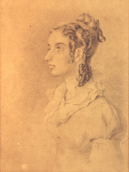 Portrett av en dame (blyant og fargeblyant på papir) av William Mulready