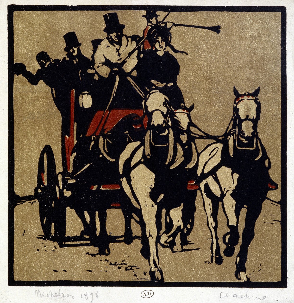 En vogn eller en flid: "" Coaching"" - av William Nicholson (1872-1949) av William Nicholson