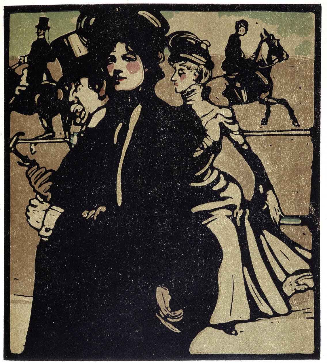 Aristocrats at the races, London - i "" Types of London"", av William Nicholson (1872-1949), ed Floury av William Nicholson