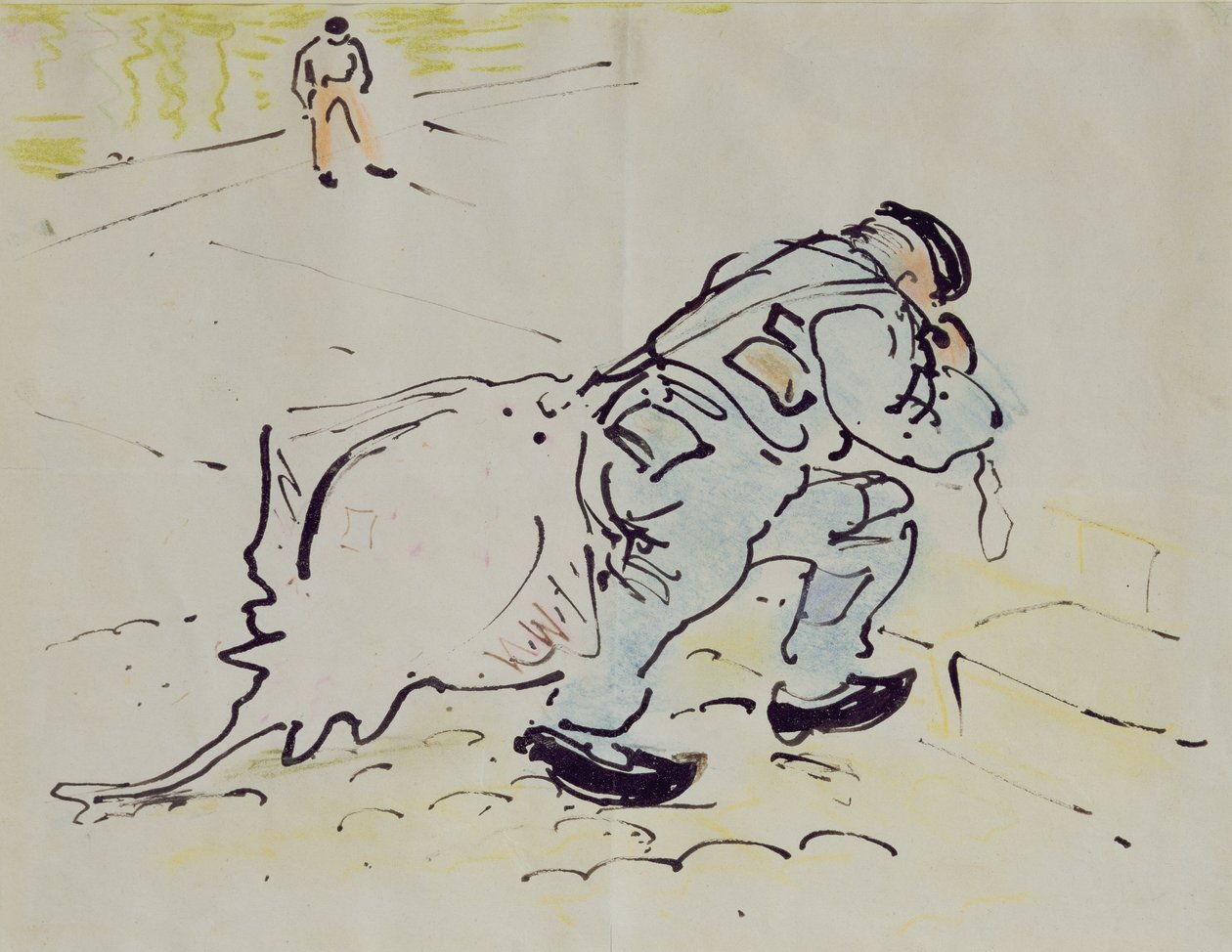 Churchill med skøyte (penn og blekk og fargestift på papir) av William Nicholson