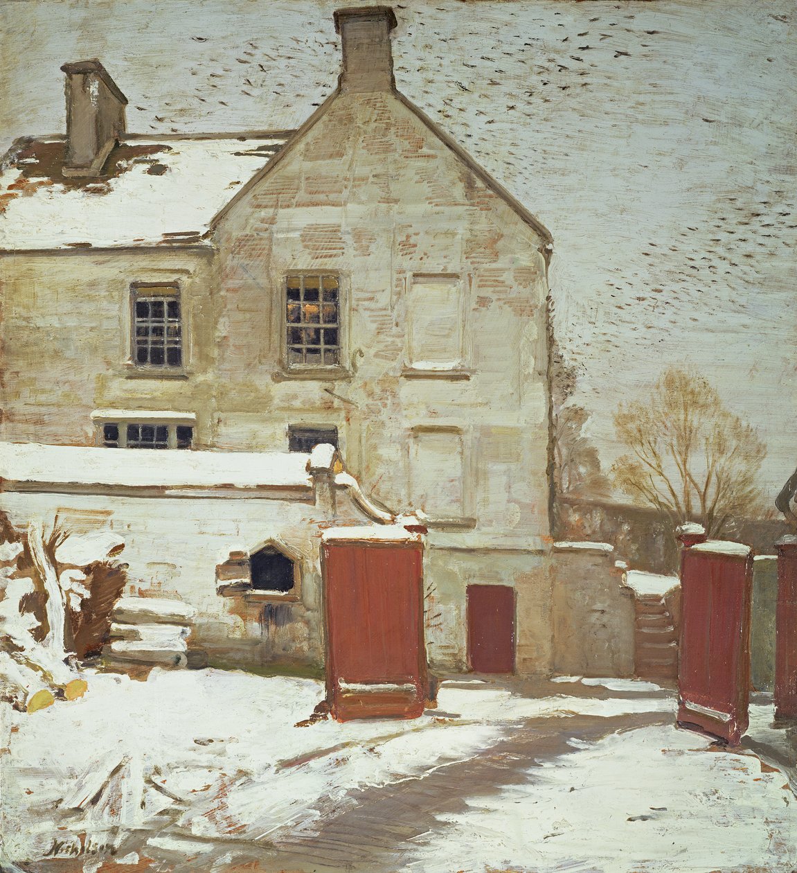 Gårdsplass i Snow, Sutton Veny av William Nicholson