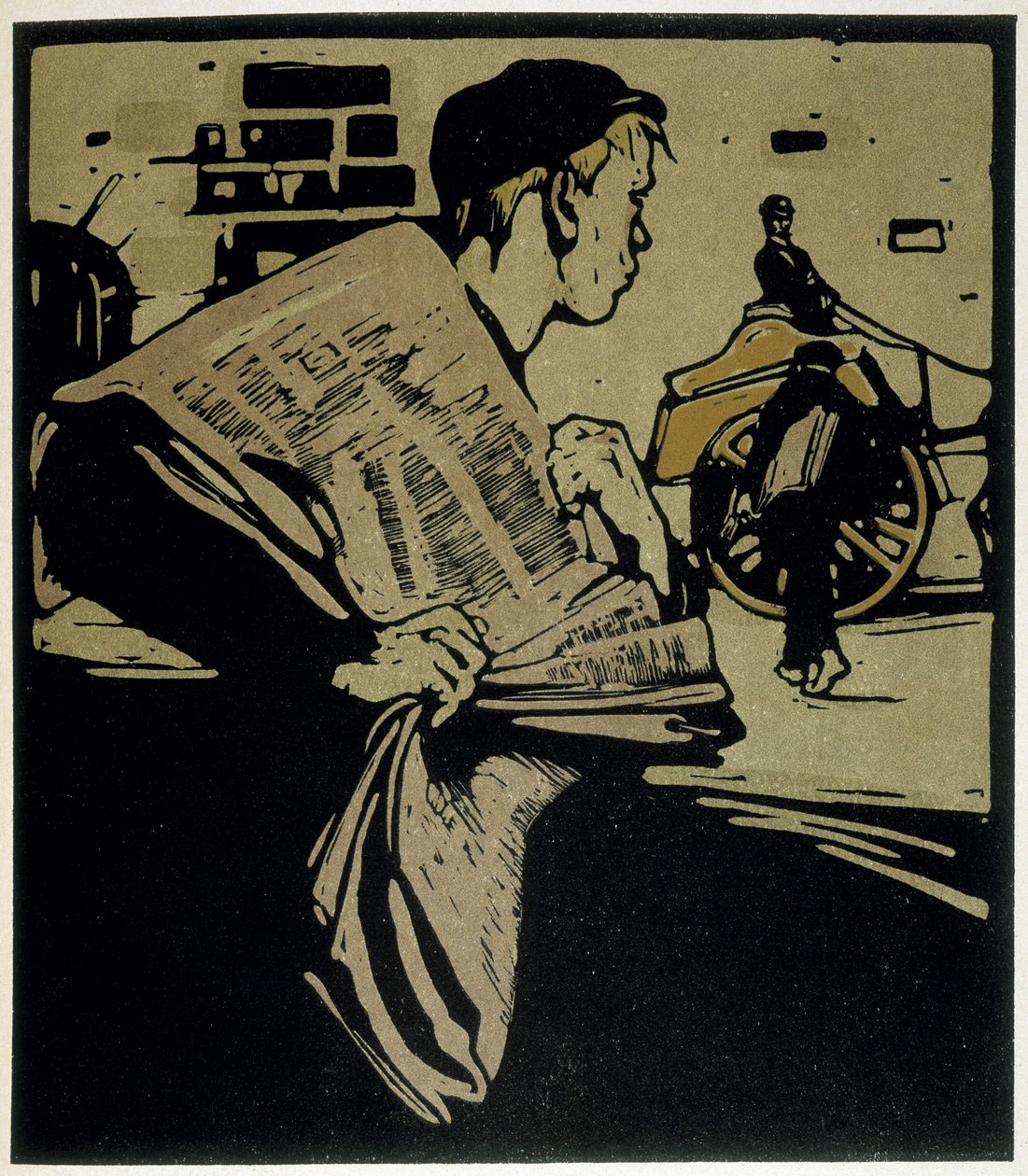 Newspaper Crier, London - i "" Types of London"", av William Nicholson (1872-1949), ed Floury av William Nicholson
