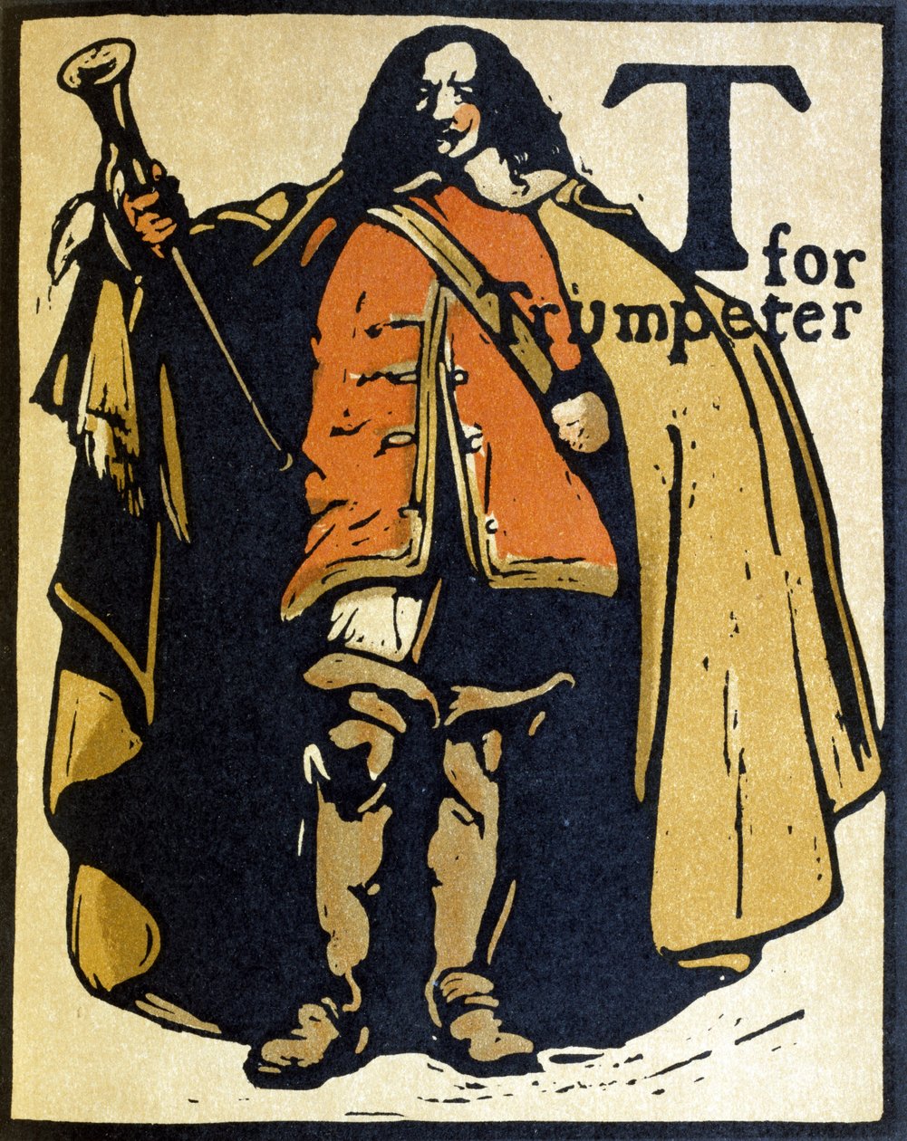 T for Trumpeter, illustrasjon fra 'An Alphabet', utgitt av William Heinemann av William Nicholson