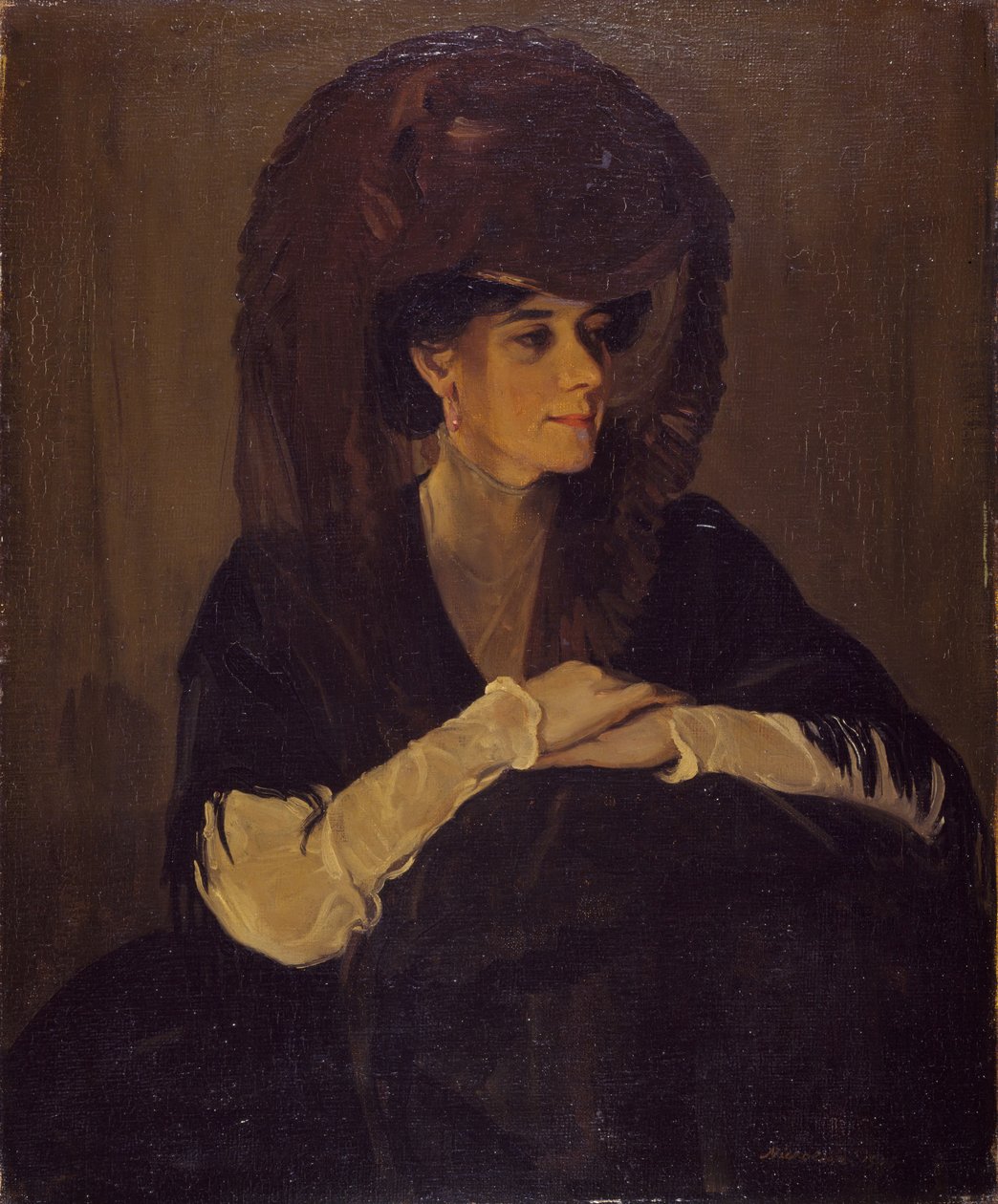 The Brown Veil Portrait of Mrs Harrington Mann, 1905. av William Nicholson