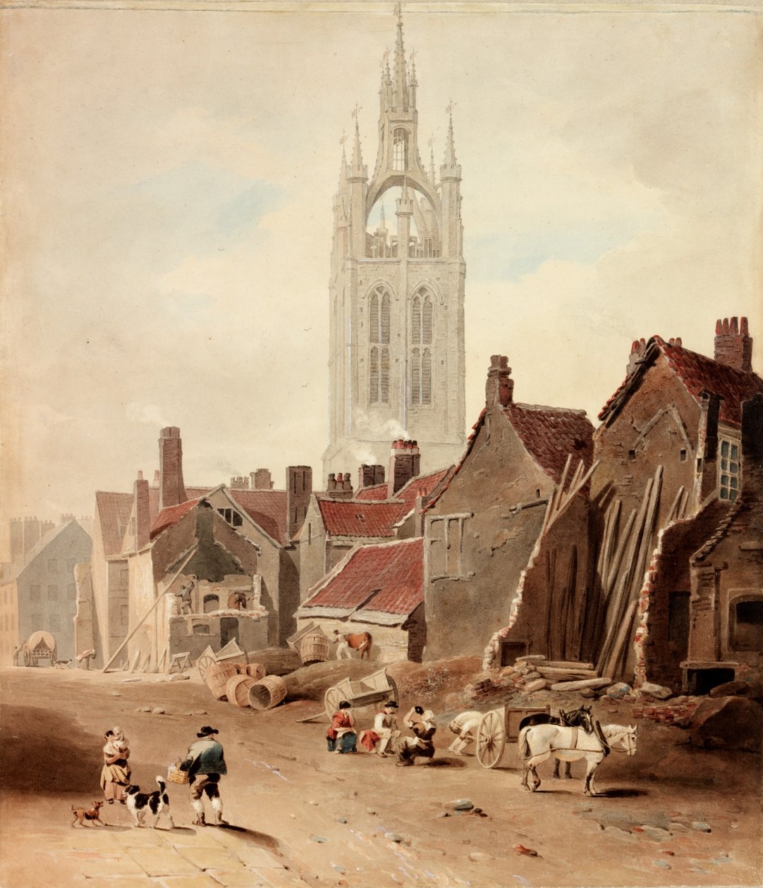 Rivingen av hus på stedet Collingwood Street, Newcastle upon Tyne (kroppsfarge) av William Nicholson