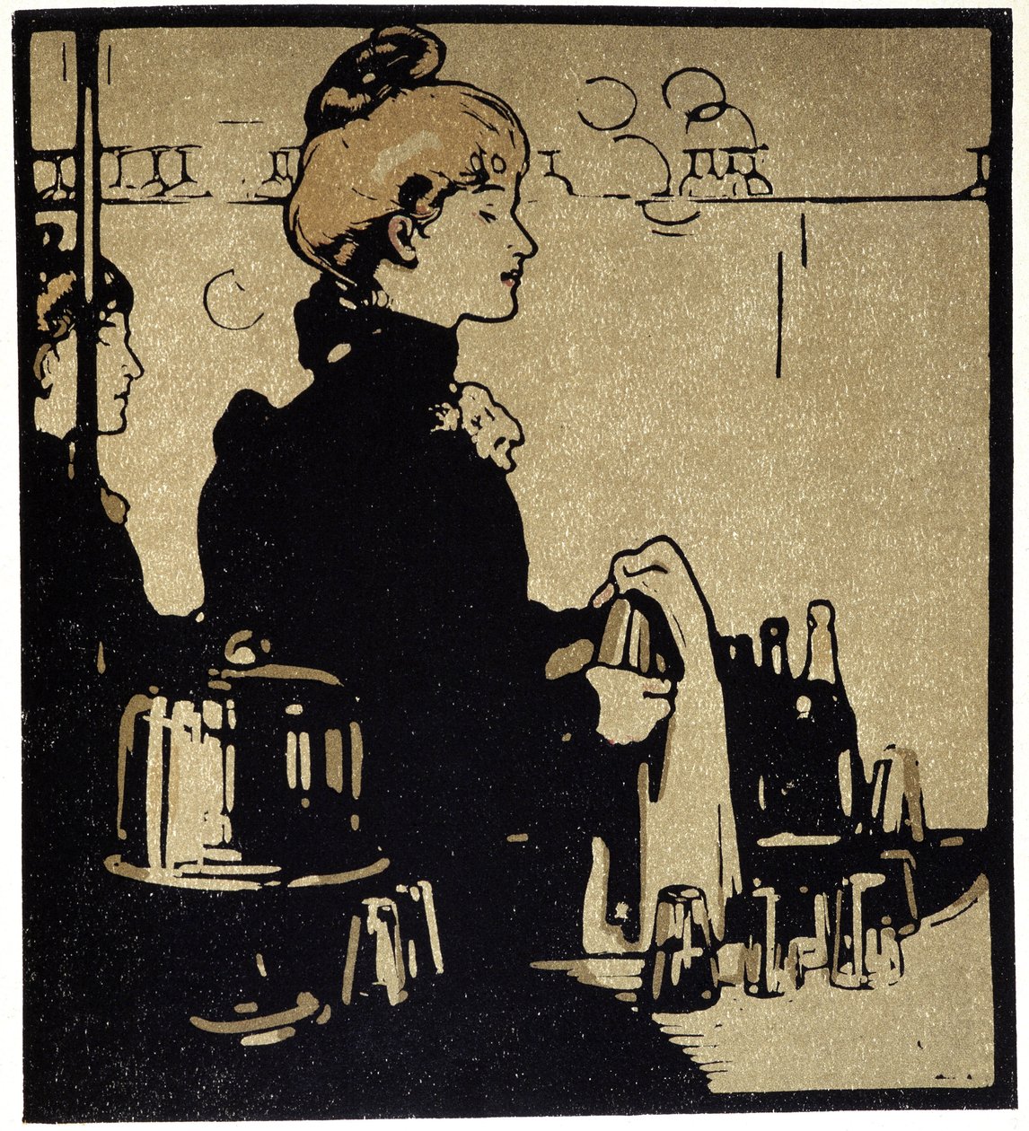 Young Woman Bartender, London - i "" Types of London", av William Nicholson (1872-1949), ed Floury av William Nicholson