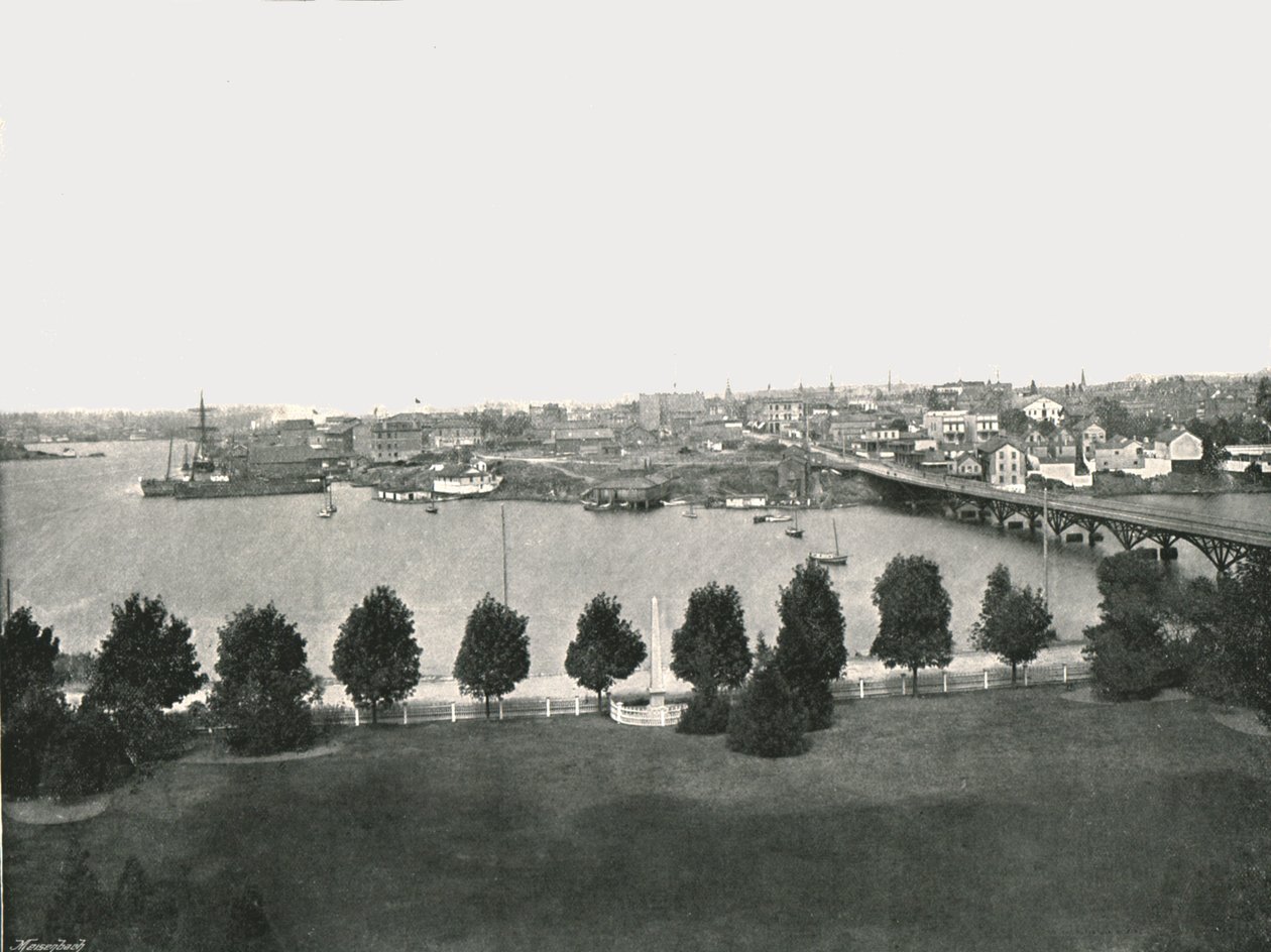 Utsikt fra regjeringsbygningene, Victoria, Canada, 1895. av William Notman and Son