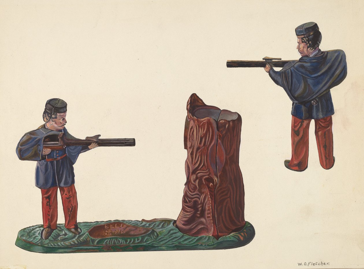 Civil War Soldier & Tree Trunk Bank, ca. 1937. av William O. Fletcher