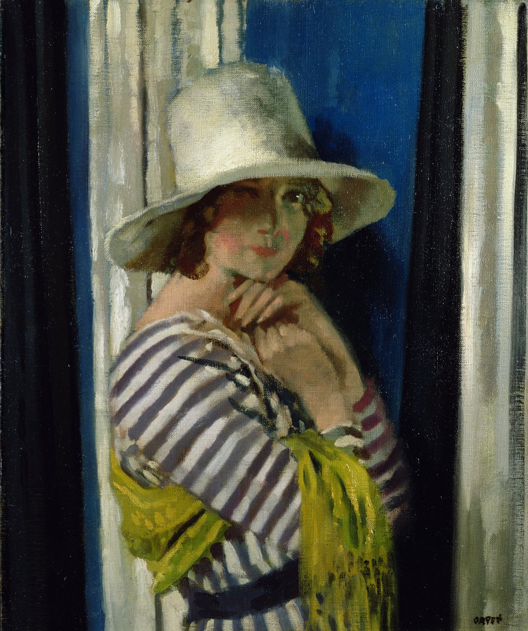 Mrs Hone i en stripete kjole, 1912 av William Orpen