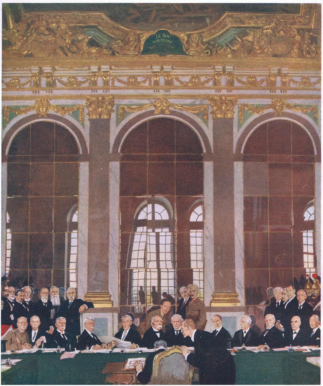Undertegner fred i Hall of Mirrors, Palace of Versailles, 28. juni 1919, fra Cassells History of the British People utgitt av Waverley Book Company Limited, ca. 1940 av William Orpen