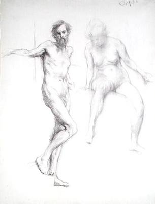 Studie av en mann og en kvinne (blyant på papir) av William Orpen