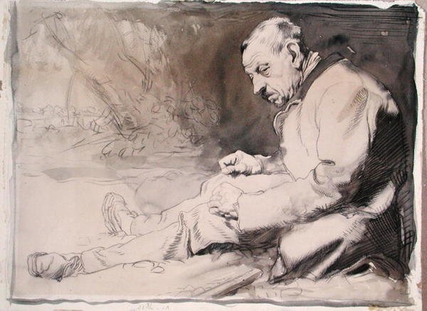 Studie av en gammel mann (blyant og akvarell på papir) av William Orpen