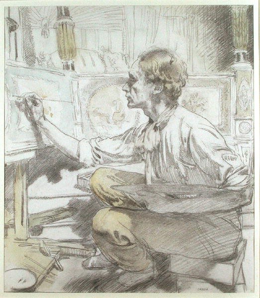 Sengemaleren (Møbelmaleren) ca. 1913 (akvarell over blyant på papir) av William Orpen