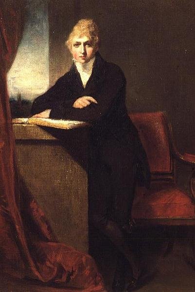 Portrett av Charles Townley (1784-1861) i et interiør (olje på lerret) av William Owen