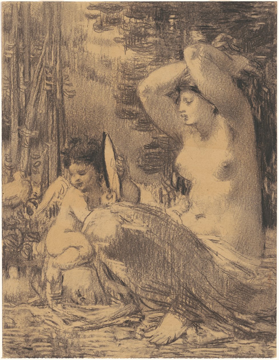 Naken med Cherub Holder et speil av William P. Babcock
