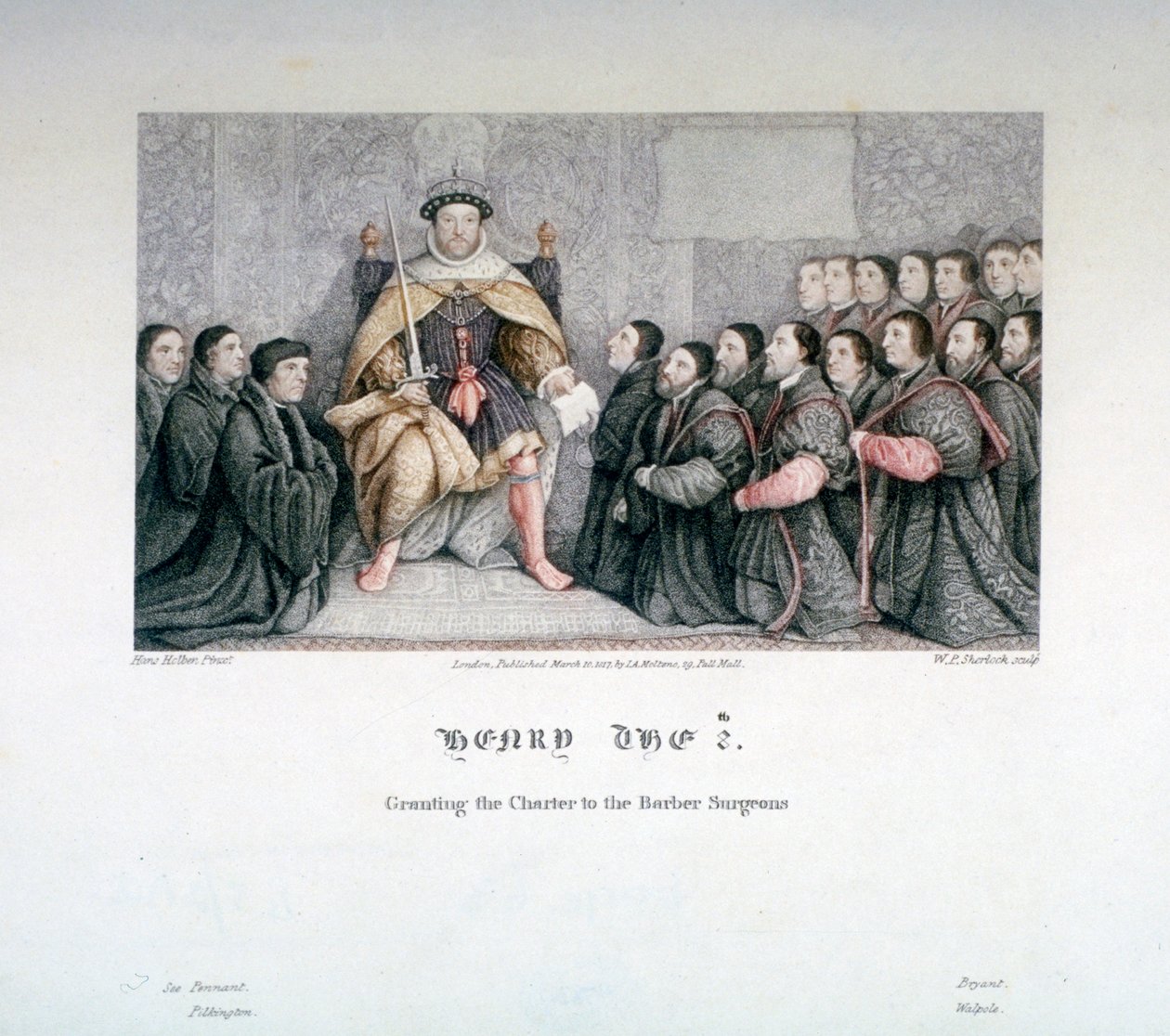 Henry VIII som ga charteret til Barber Surgeons, 1500-tallet, 1817. av William P Sherlock