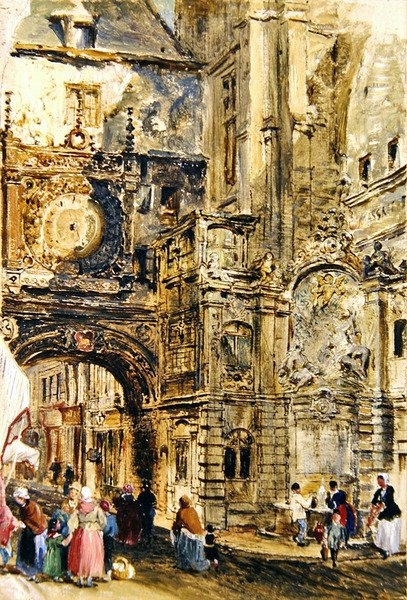 Gros Horloge de Rouen, ca. 1860 (olje på papir lagt om bord) av William Parrott