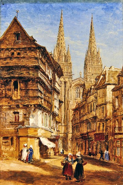 St Corentin of Quimper Cathedral, ca. 1860 (olje på papir lagt om bord) av William Parrott