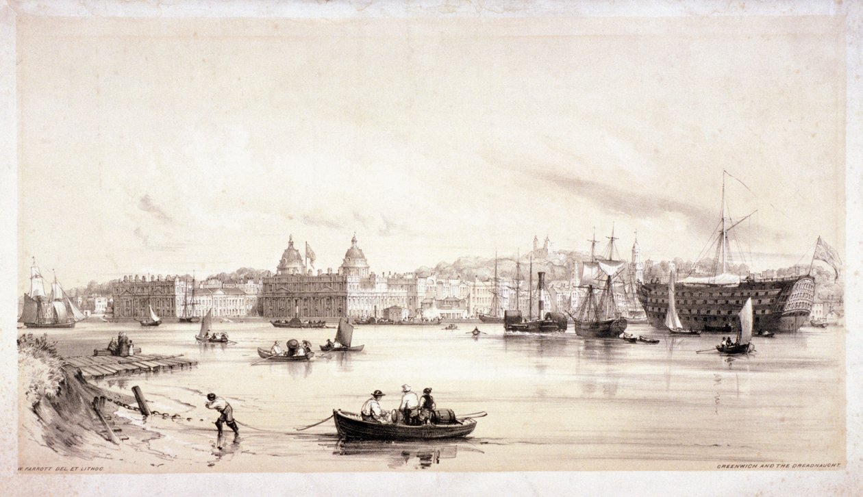 Utsikt over Greenwich over Themsen, London, c1841. av William Parrott