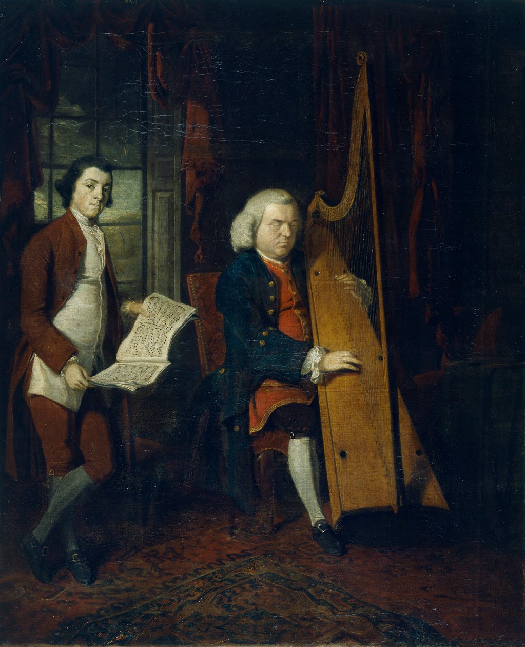John Parry den blinde harpisten med en assistent, c1770-1780. av William Parry