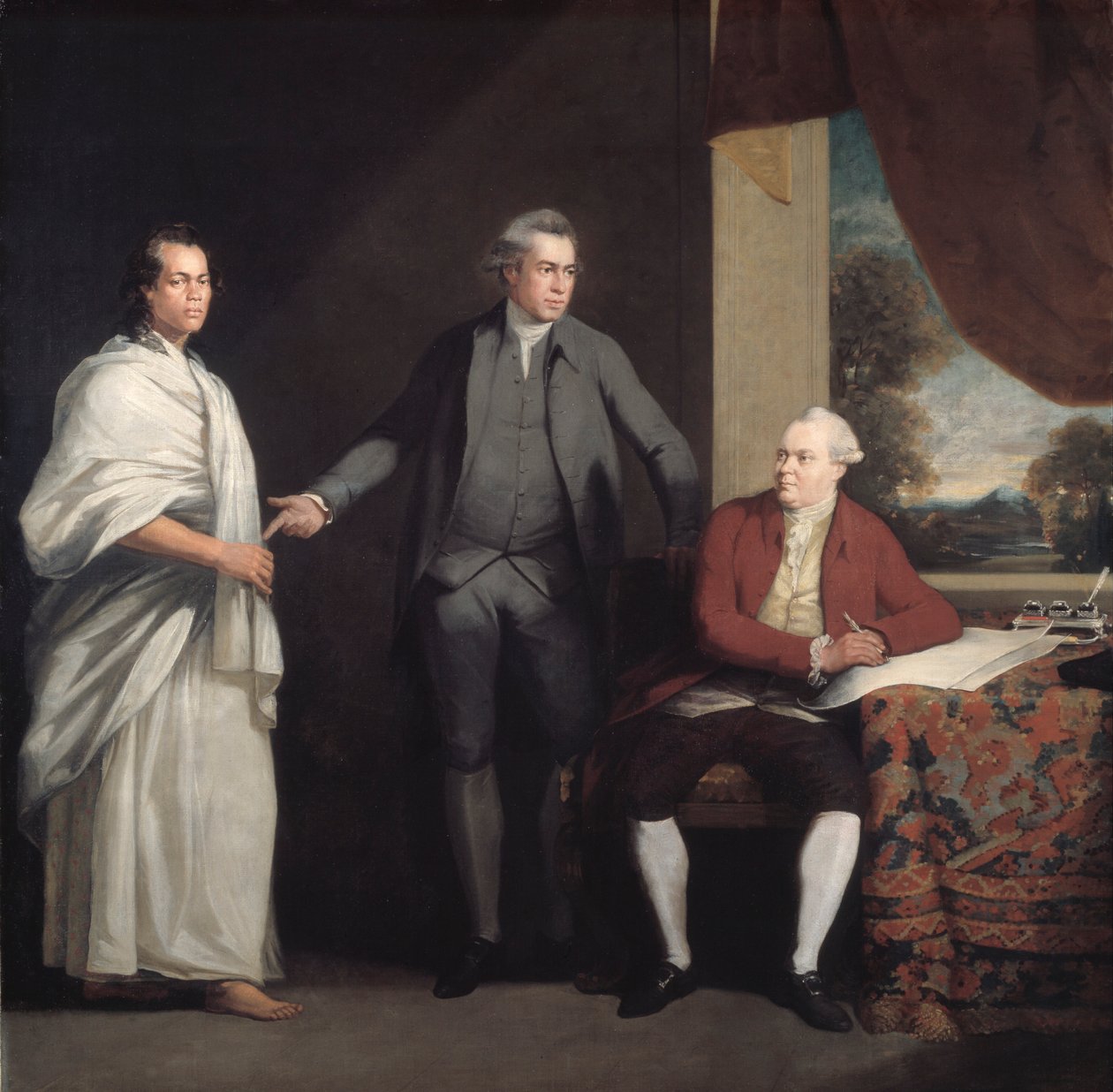 Omai, Joseph Banks og Dr. Daniel Solander, c1775-6. av William Parry
