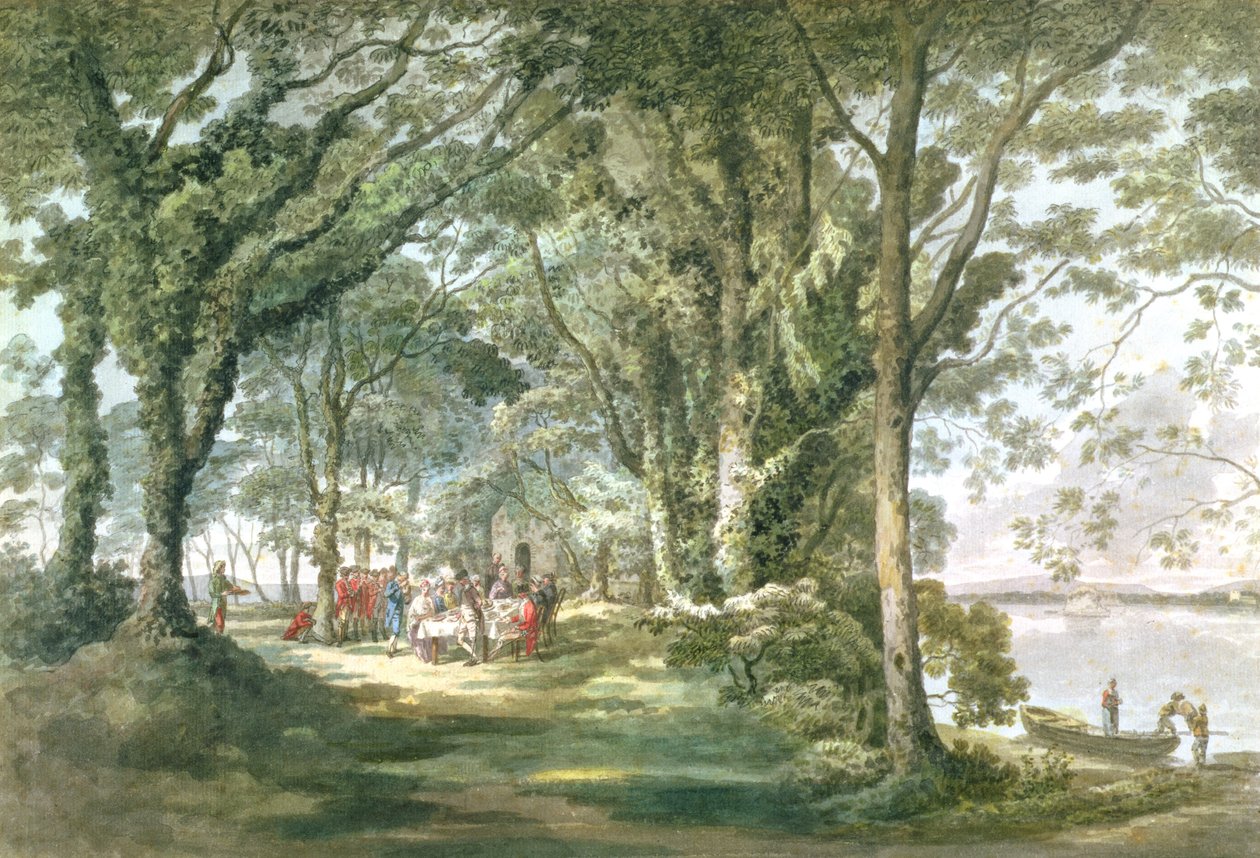 Landskap med figurer ved et utendørs måltid, 1760-1782 av William Pars
