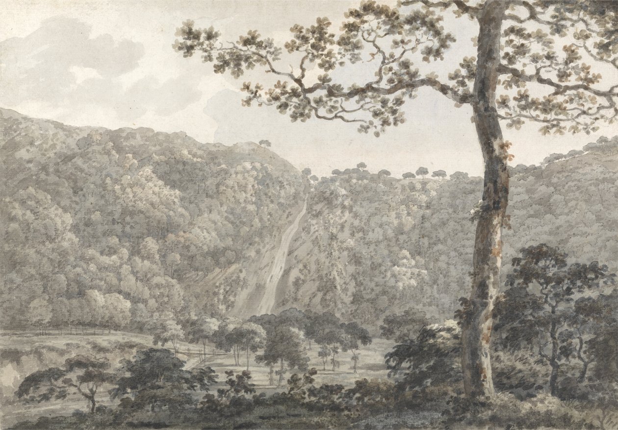 The Falls at Powerscourt, Co. Wicklow, Irland (wc på papir) av William Pars