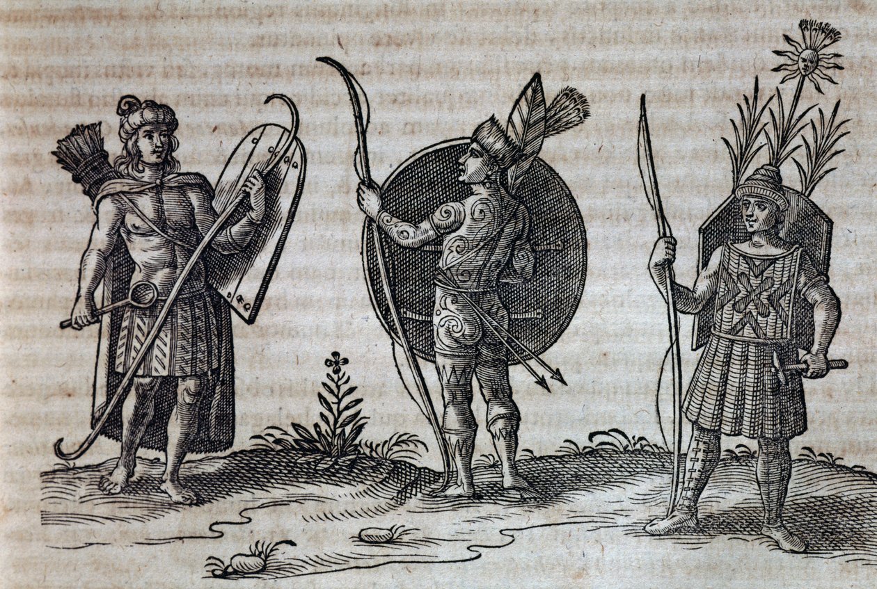 Typer fransk-kanadiske indianere, illustrasjon fra Beskrivelse av Nouvelle-France av Nicolas Toussaint Charlet