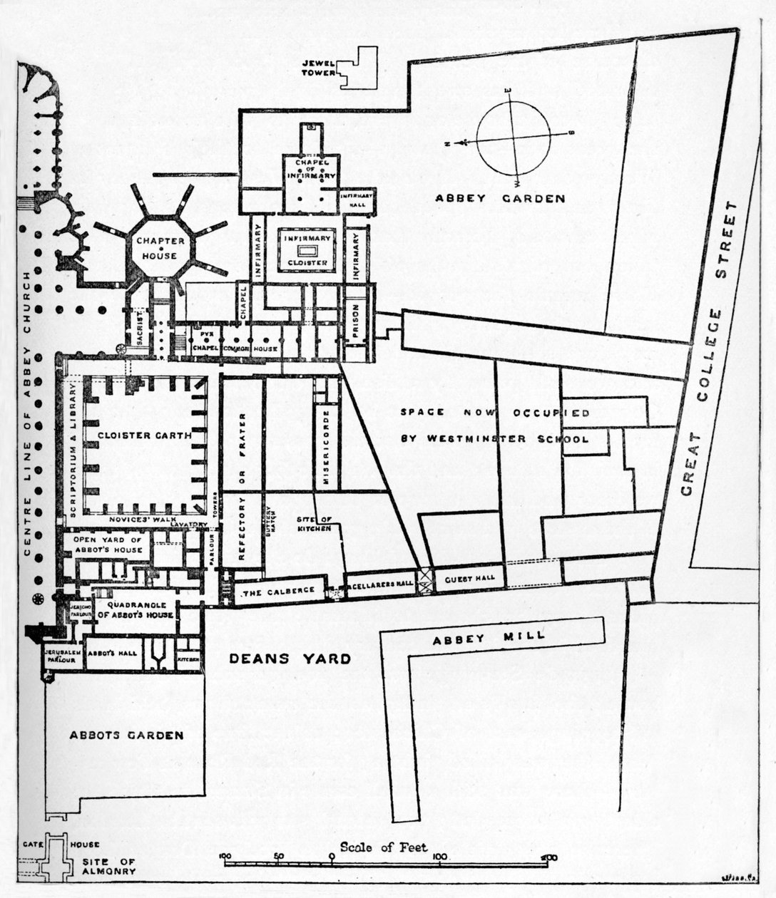 Plan for benediktinerklosteret i Westminster, c1897 av William Patten