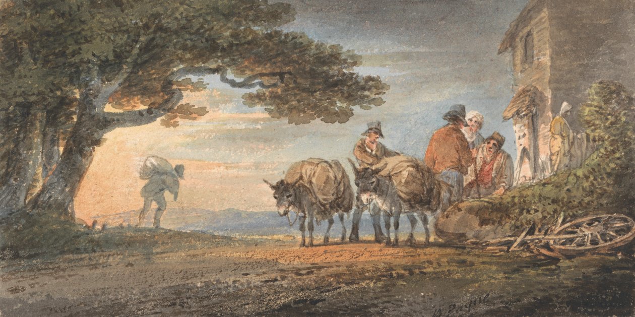Sjåfører og Burros hviler ved solnedgang av William Payne