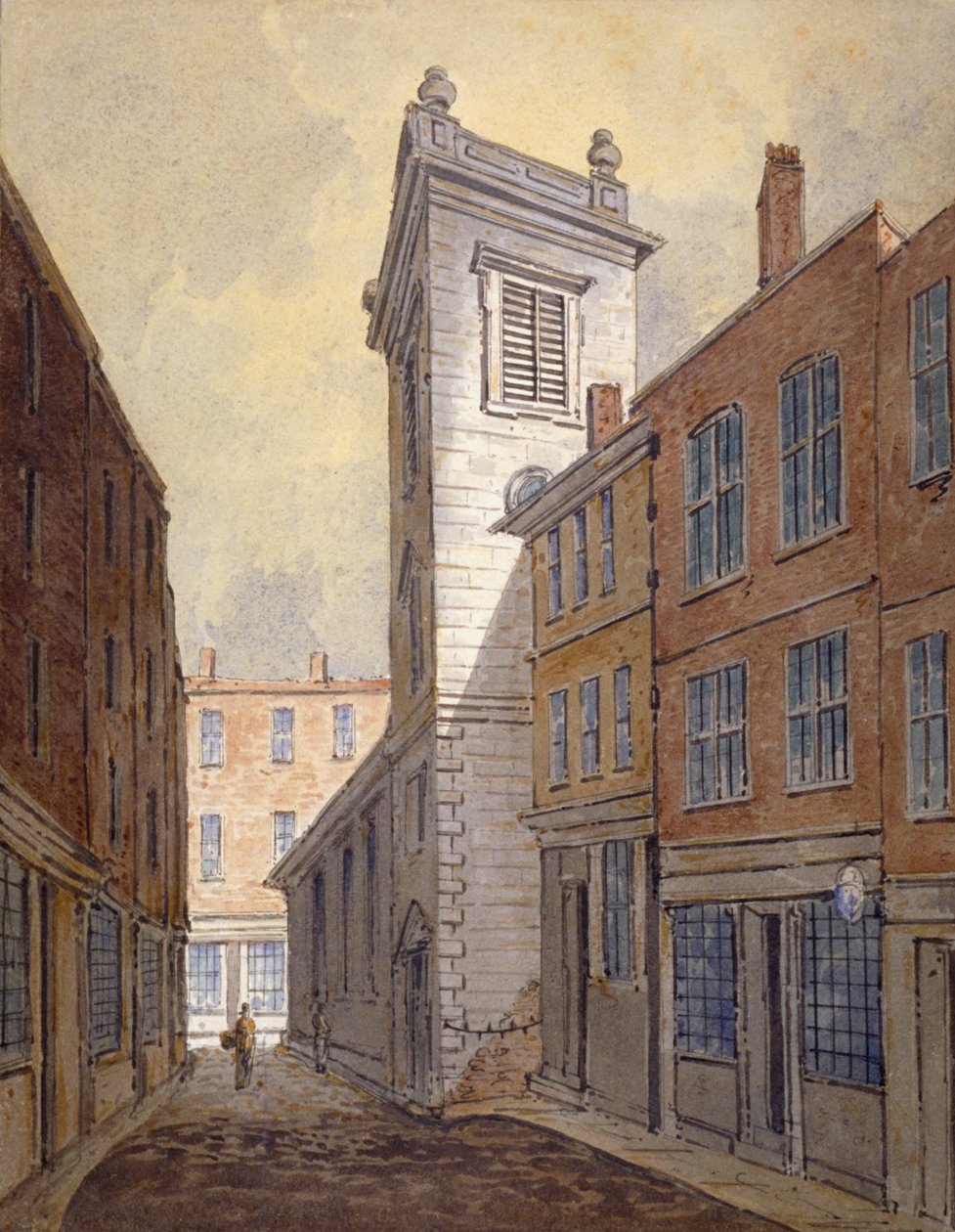 Church of St George Botolph Lane fra George Lane, City of London, c1813 av William Pearson