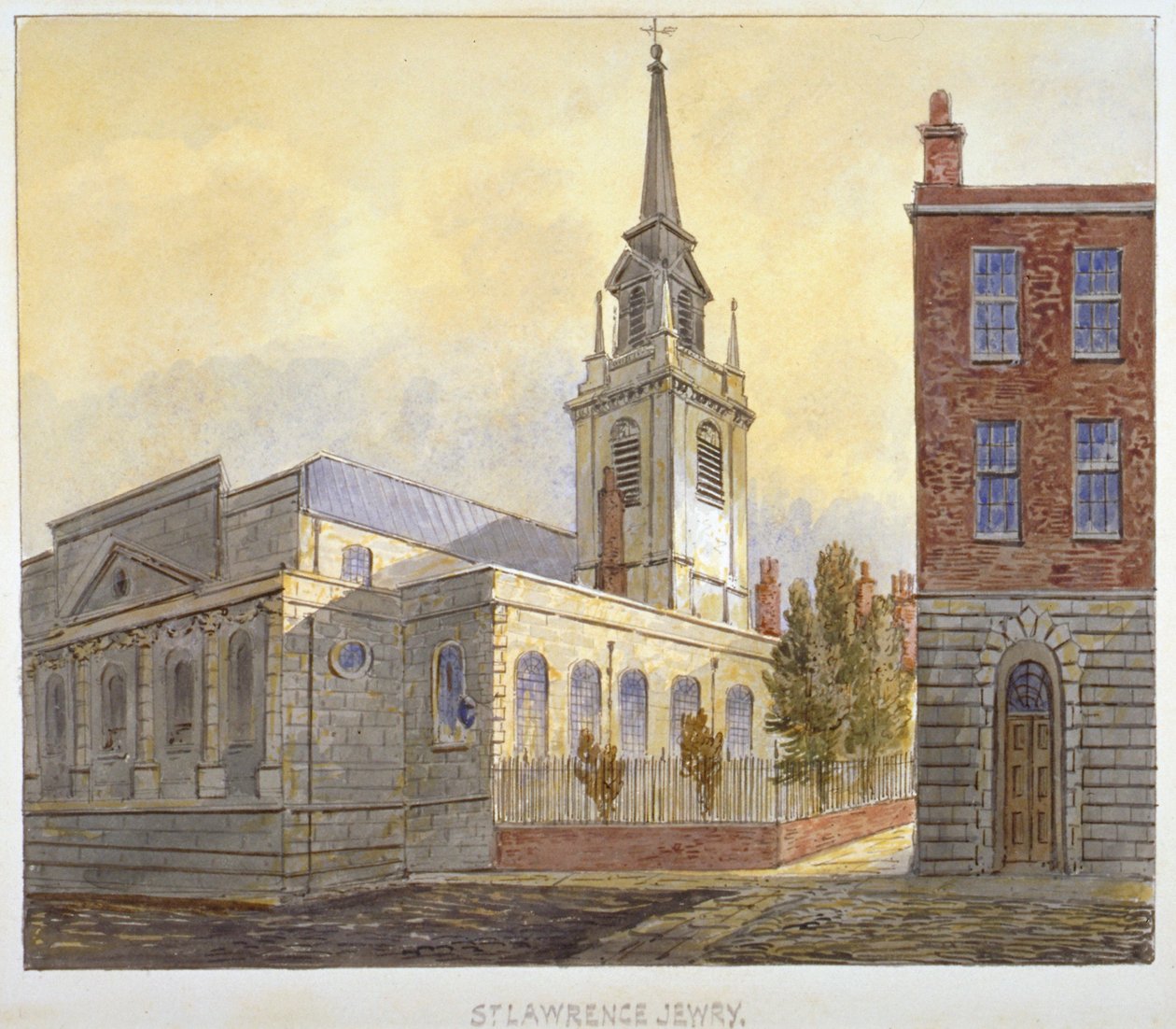 Church of St Lawrence Jewry fra Guildhall Yard, City of London, 1810. av William Pearson