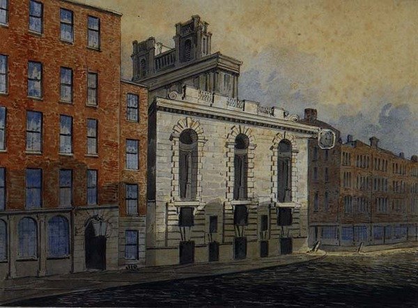 Lombard Street South, med St. Mary Woolnoth, ca. 1815 (akvarell) av William Pearson
