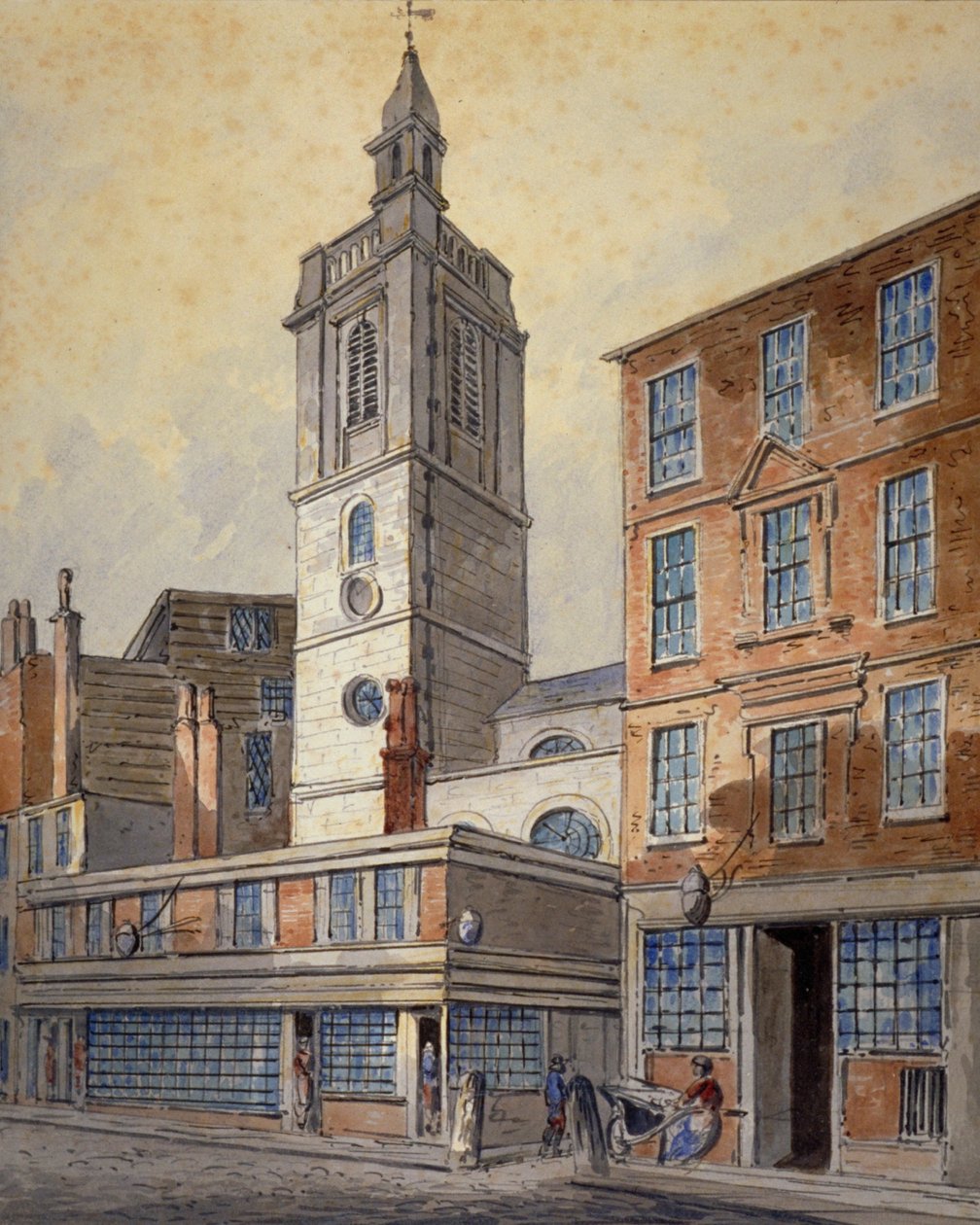 Utsikt over St Dionis Backchurch, City of London, 1815. av William Pearson