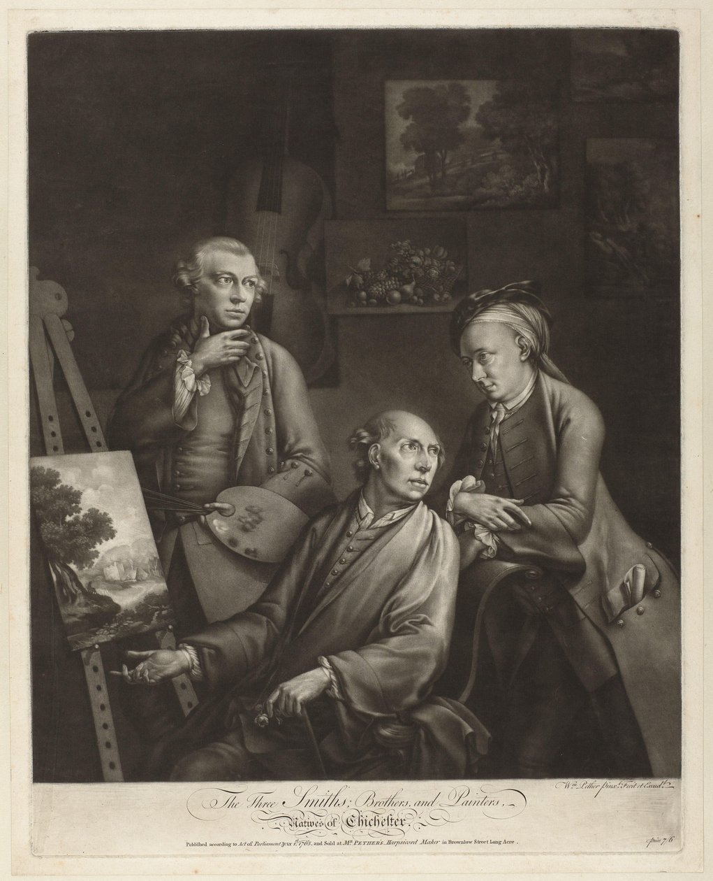 Portrett van William, John og George Smith fra Chichester The Three Smiths; Brødre og malere, innfødte i Chichester (tittel på objekt) av William Pether