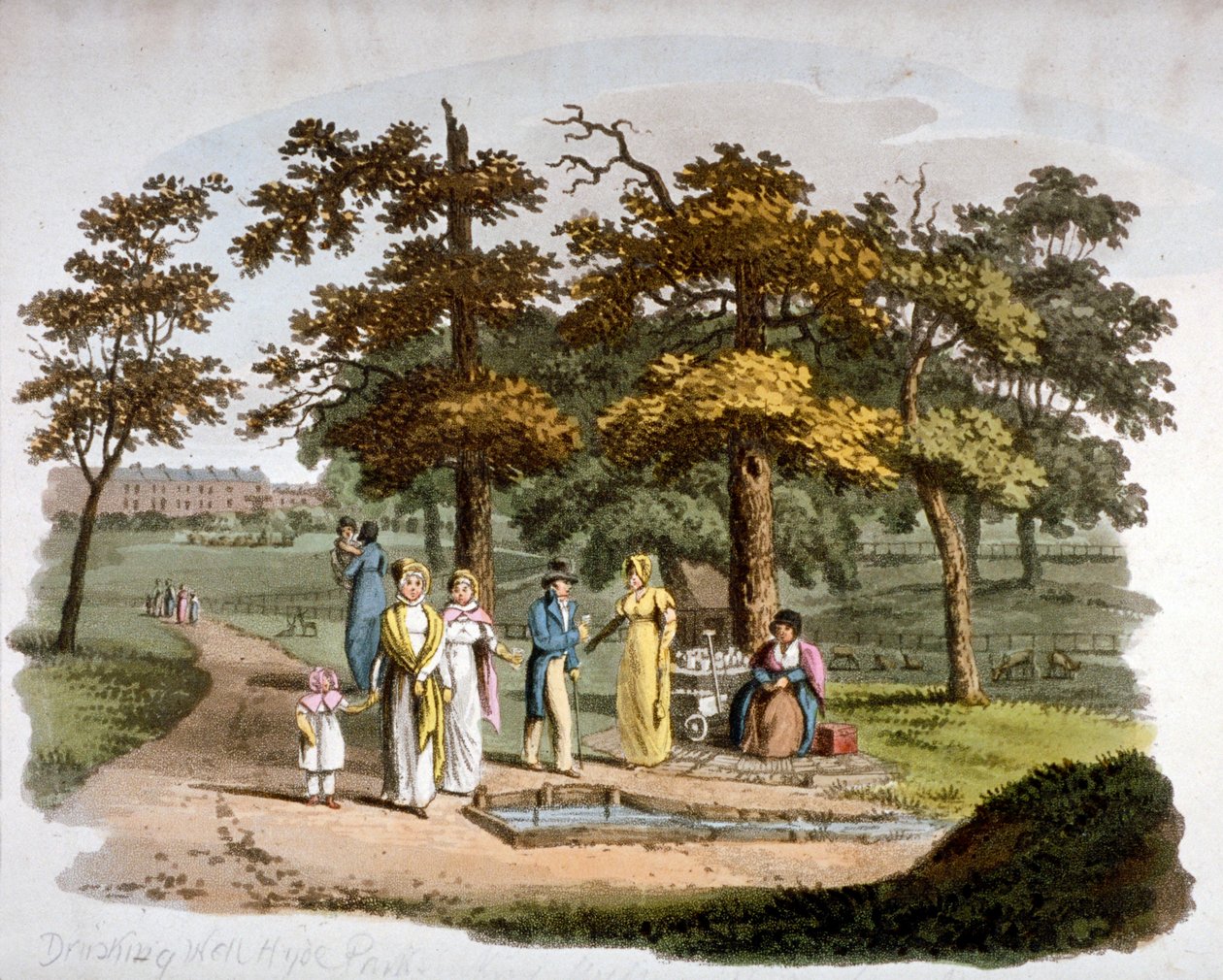 Utsikt over en drikkebrønn, Hyde Park, Westminster, London, 1812 av William Pickett