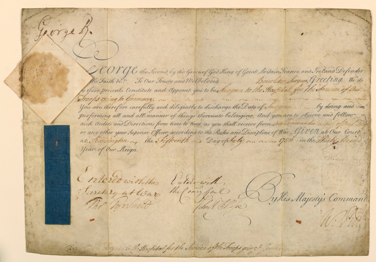 Autorisasjon for utnevnelse av en militær kirurg av William Pitt