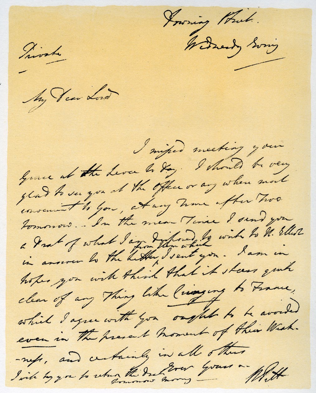 Brev fra William Pitt The Younger, oktober 1790. av William Pitt