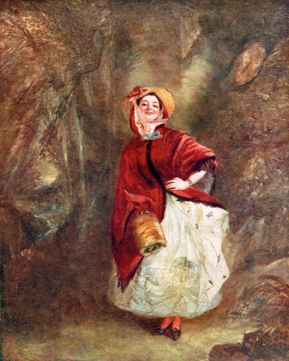 Dolly Varden (colour litho) av William Powell (after) Frith