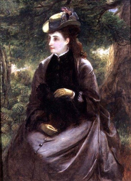 Portrett av en dame som hviler med hunden sin av William Powell Frith