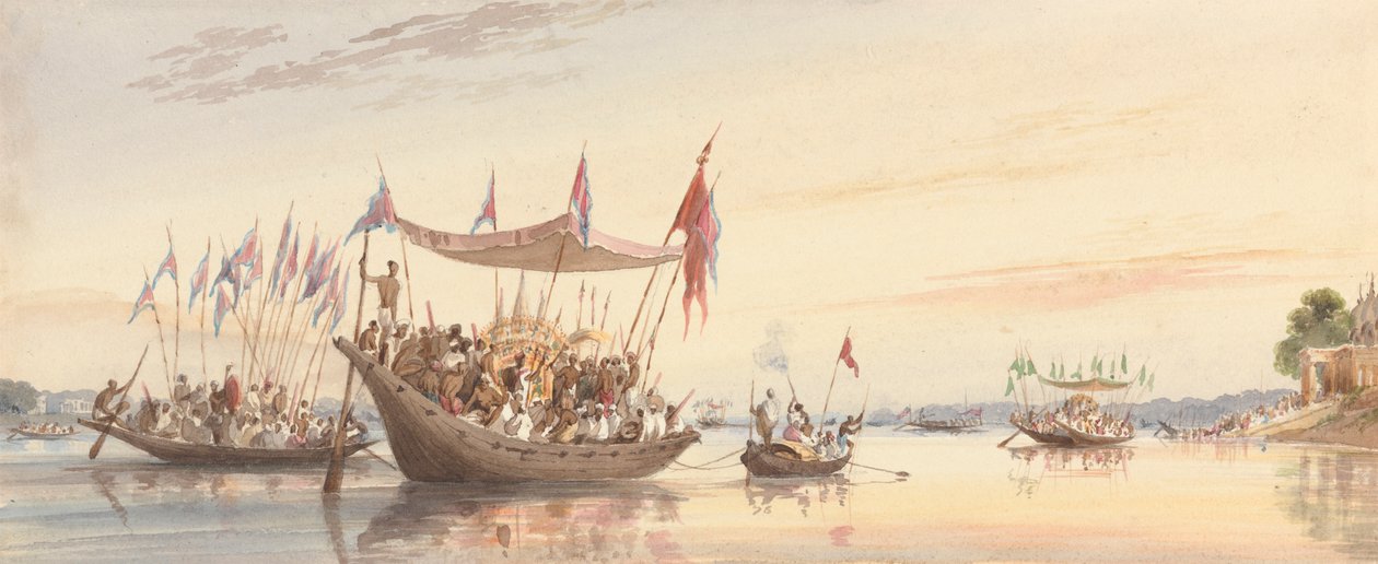 Isherah - vannprosesjon av bildet av Doorga før hennes nedsenkning ved solnedgang av William Prinsep