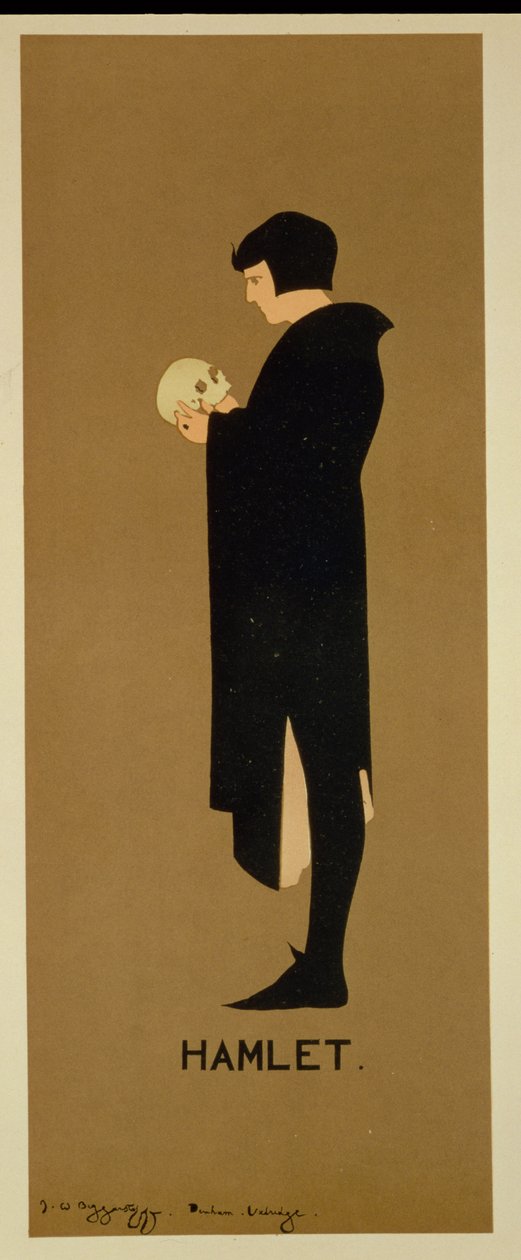 Reproduksjon av en plakat som reklamerer for skuespillet "Hamlet" (farge litho) av William and Pryde James Nicholson