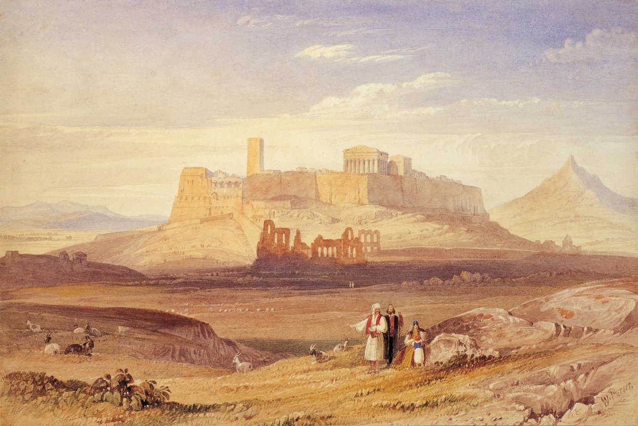 Utsikt over Athen med Akropolis og Odeon av Herodes Atticus, første kvartal av 1800-tallet. av William Purser
