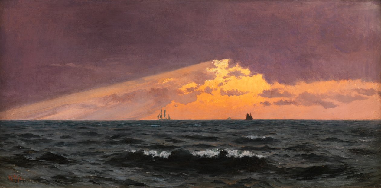 Før solnedgang kommer stormen (olje på panel) av William Pye